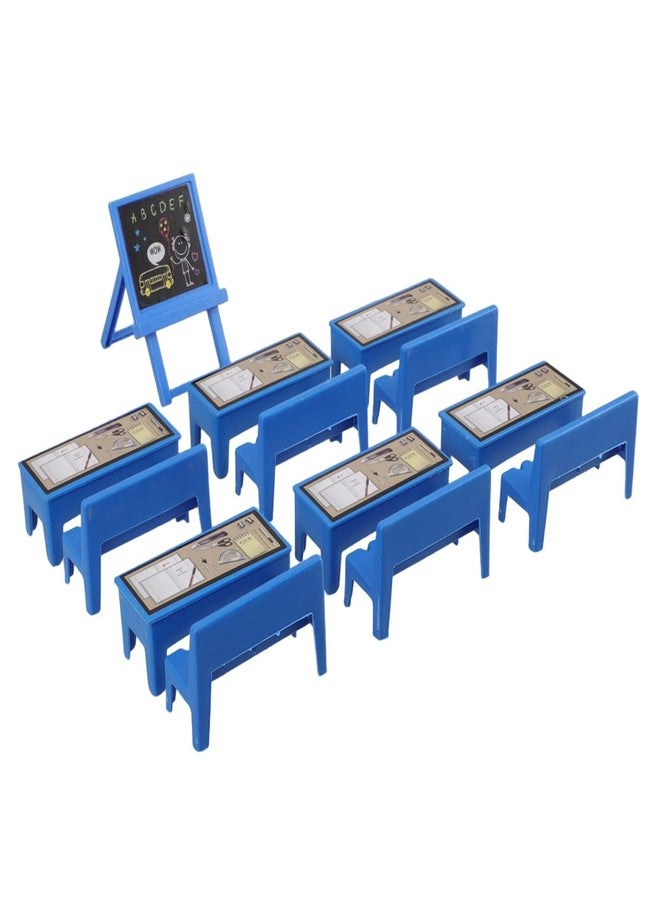 VOSAREA 13pcs Mini Classroom Furniture Set for Boy Girl Dollhouse Accessories with Desk Chair Blackboard and Bookshelf Safe Height for Learning and Playtime - Image 1
